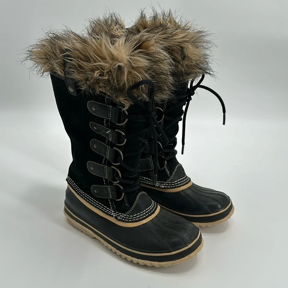 Sorel Black Suede Joan of Arctic Fuzzy Lined Boot Size 8